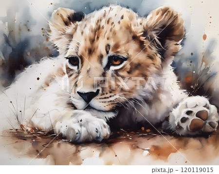 Charming baby lion painting for wildlife art decor and nursery design 120119015