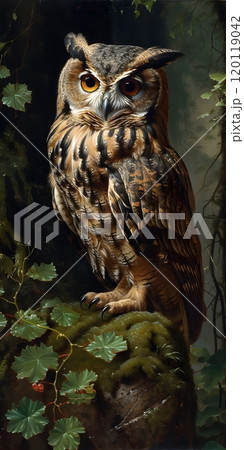 Natural beauty of an owl in forest setting - ideal for nature art and decoration 120119042