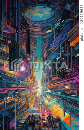 Futuristic high-speed metropolis inspired by sci-fi adventures 120119638