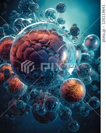 Futuristic spheres floating in space - conceptual science illustration for posters and prints 120119641