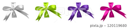 Set of Silk Ribbon Tied in a Bow Ready for Your Present Isolated on a White Background. 120119680