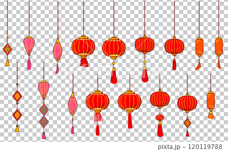 Hand-drawn illustration set of various lanterns 120119788
