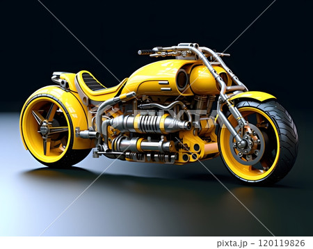 Futuristic yellow motorcycle with bold design and unique engineering 120119826