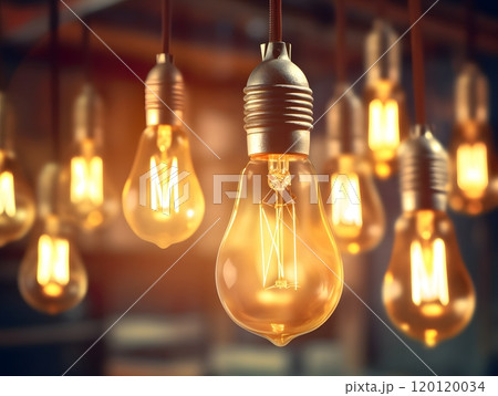 Hanging edison bulbs in warm light create cozy ambience Hanging edison bulbs in warm light create cozy ambience 120120034