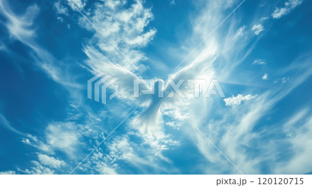Angel spirit across a bright blue sky with clouds Angel spirit across a bright blue sky with clouds 120120715