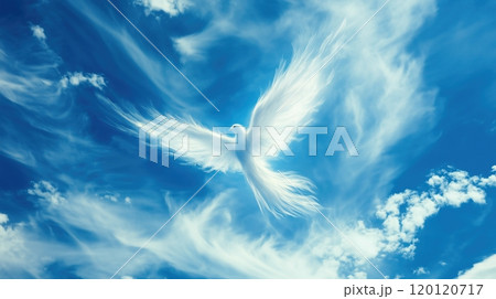 Angel spirit across a bright blue sky with clouds Angel spirit across a bright blue sky with clouds 120120717