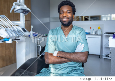 Dentist preparing for oral examination in clinic setting Dentist preparing for oral examination in clinic setting 120121172