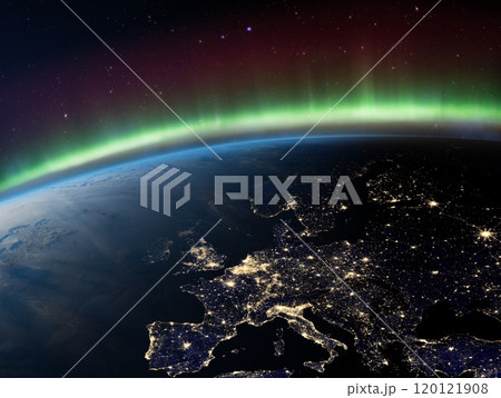 Earth at Night and Northern Lights. Earth at Night and Northern Lights. 120121908