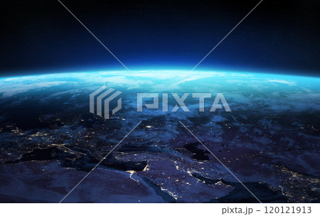 Nightly Earth planet. Space banner template. Nightly Earth planet. Space banner template. 120121913