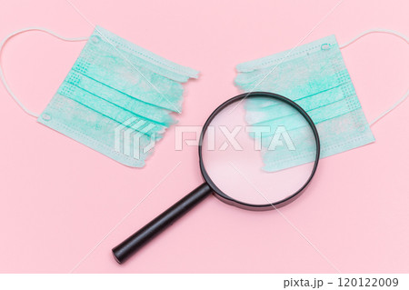 Green Torn Medical Face Mask with Magnifying Glass 120122009