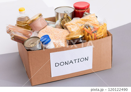 Donation Box of Free Food and Food Reserves 120122490