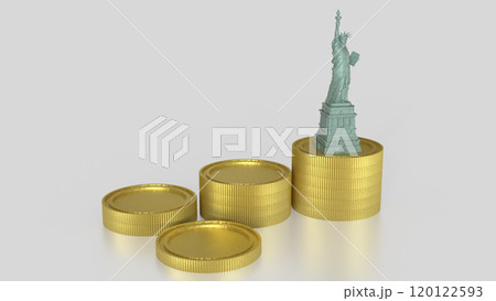 The Statue of Liberty and coins for Business concept 3d rendering. 120122593