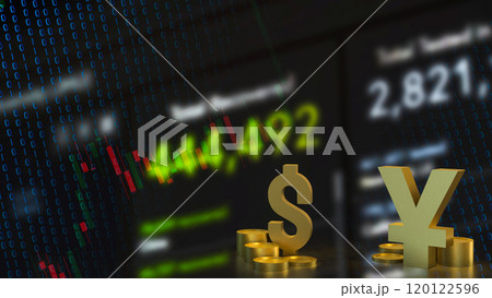 The Gold  yuan and dollar symbol for Business concept 3d rendering. 120122596