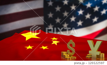 The Gold yuan and dollar symbol for Business concept 3d rendering. The Gold yuan and dollar symbol for Business concept 3d rendering. 120122597