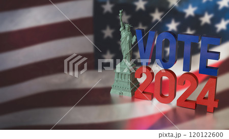 The Statue of Liberty and vote 2024 for Election Center concept 3d rendering. 120122600