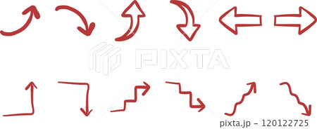 赤い手描き矢印ベクターイラストセット 120122725
