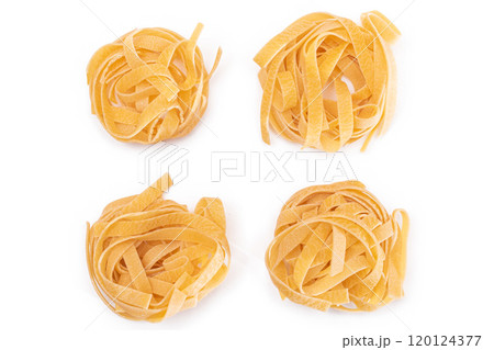 Four Classic Italian Raw Egg Fettuccine - Isolated on White Background 120124377
