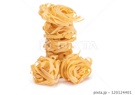 Classic Italian Raw Egg Fettuccine - Isolated on White Background 120124401