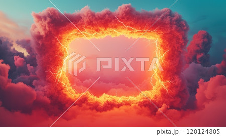 A stunning view of lightning framed by colorful clouds 120124805