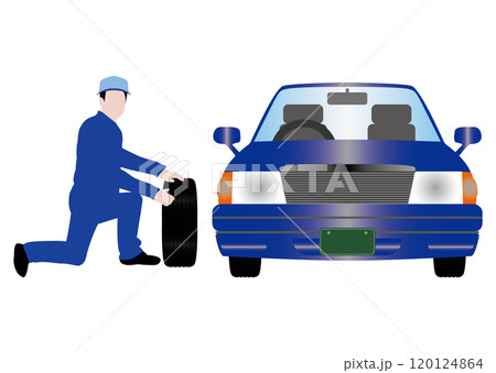 タイヤ交換と作業員 120124864