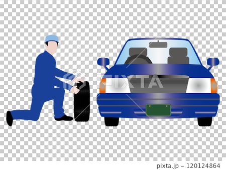 タイヤ交換と作業員 120124864