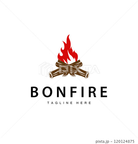 Bonfire Logo, Burning Bonfire Wood And Fire For Camping Retro Vintage Adventure Design Bonfire Logo, Burning Bonfire Wood And Fire For Camping Retro Vintage Adventure Design 120124875