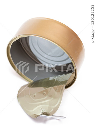 Opened Empty Tin Can Isolated on White Background 120125255