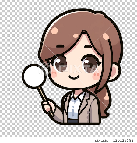 一個微笑的女商人拿著一根指令棒的插圖 120125582