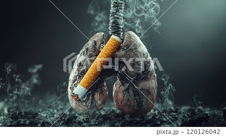Smoking impact on health, metaphorical lungs with cigarette. Smoking impact on health, metaphorical lungs with cigarette. 120126042