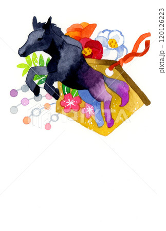 2026年・令和8年 カラフル・和風な午年年賀状素材（手描き水彩イラスト