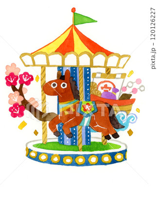 2026年・令和8年　かわいい午年年賀状素材（手描き水彩イラスト） 120126227