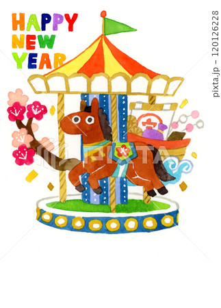 2026年・令和8年　かわいい午年年賀状素材（手描き水彩イラスト） 120126228