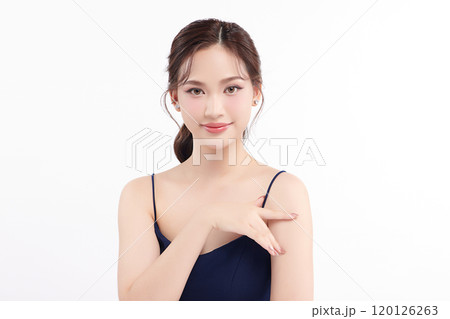 Beautiful young asian woman with clean fresh skin on white background, Face care, Facial treatment, Cosmetology, beauty and spa, Asian women portrait. 120126263