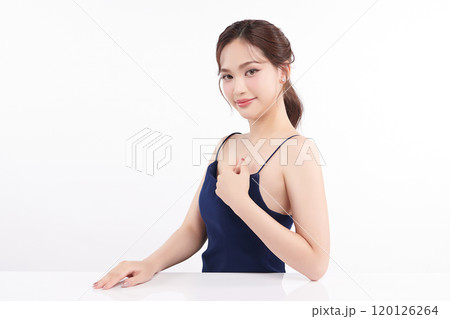 Beautiful young asian woman with clean fresh skin on white background, Face care, Facial treatment, Cosmetology, beauty and spa, Asian women portrait. 120126264