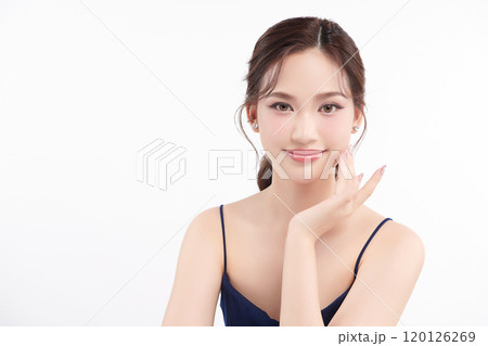 Beautiful young asian woman with clean fresh skin on white background, Face care, Facial treatment, Cosmetology, beauty and spa, Asian women portrait. 120126269