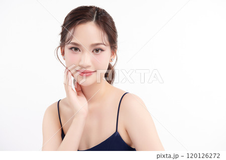 Beautiful young asian woman with clean fresh skin on white background, Face care, Facial treatment, Cosmetology, beauty and spa, Asian women portrait. 120126272