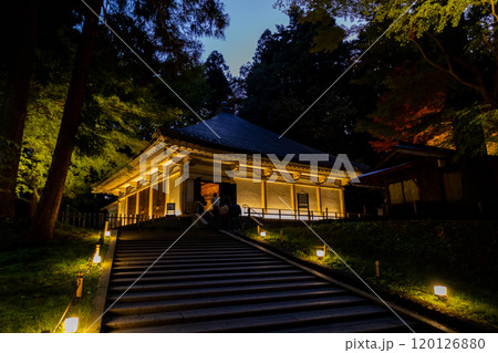 紅葉に包まれる中尊寺のライトアップ 紅葉に包まれる中尊寺のライトアップ 120126880