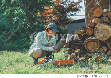 チェーンソーで薪づくり チェーンソーで薪づくり 120126963