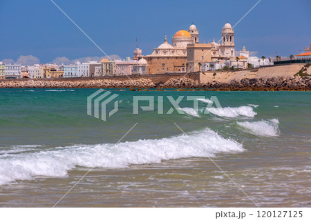 Cadiz Cathedral and Coastal View from La Caleta Beach, Cadiz, Spain 120127125