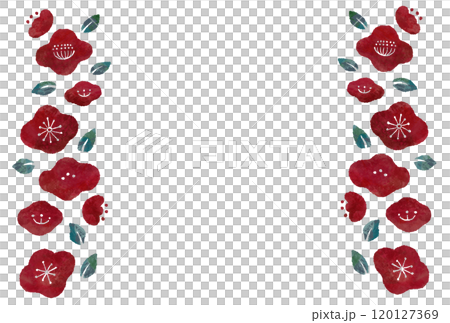 手描きの椿の花の和風フレーム背景イラスト 120127369