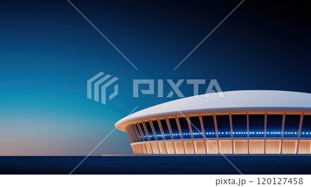 A modern stadium against a twilight sky A modern stadium against a twilight sky 120127458