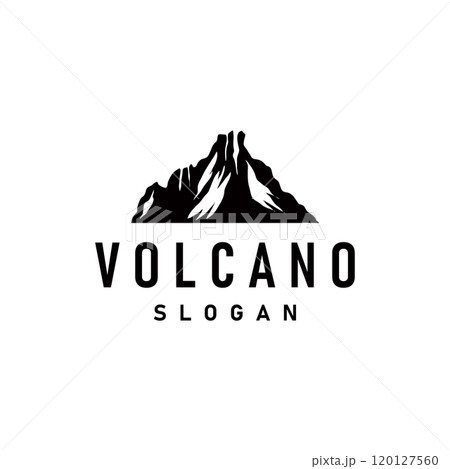 Volcano logo illustration silhouette design volcano mountain erupting with simple rocks and lava Volcano logo illustration silhouette design volcano mountain erupting with simple rocks and lava 120127560