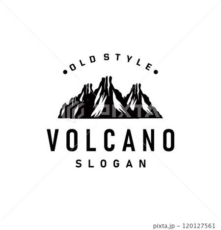 Volcano logo illustration silhouette design volcano mountain erupting with simple rocks and lava Volcano logo illustration silhouette design volcano mountain erupting with simple rocks and lava 120127561