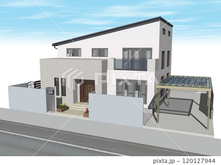 家　ハウス　戸建て　住宅　住まい　新築　モデルハウス(3DCGイメージ)空と道路あり 120127944