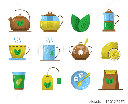 Tea icons with retro texture Tea icons with retro texture 120127975