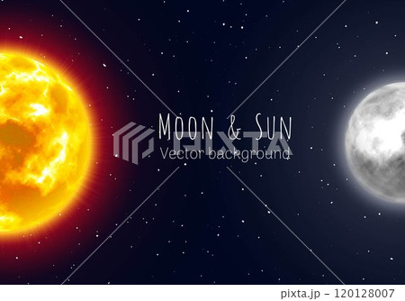 Half moon and sun, night sky background, cartoon style 120128007