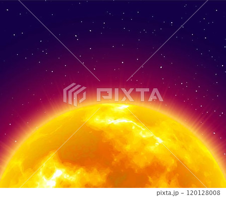 Flaming sunrise, close-up, night background, cartoon style 120128008