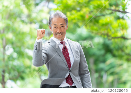 ビジネス　シニア男性　ガッツポーズ 120128046