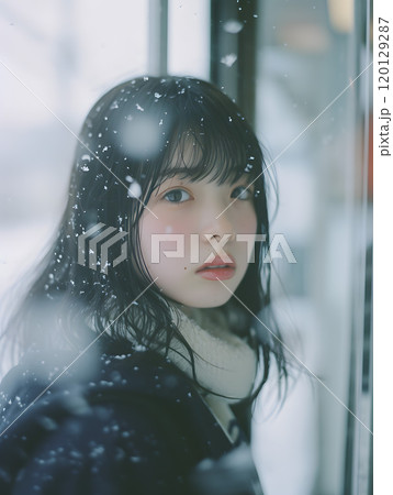 雪の季節に思いを馳せる、静寂のアジア人女性学生 120129287