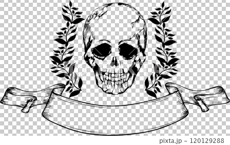 ドクロとバナーのビンテージ・レトロフレーム素材 120129288